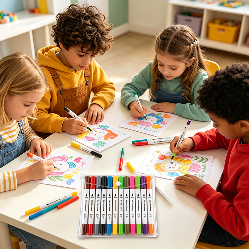 12 Colours Dual Tip Pens Art Markers for Adults and Kids Colouring Pens