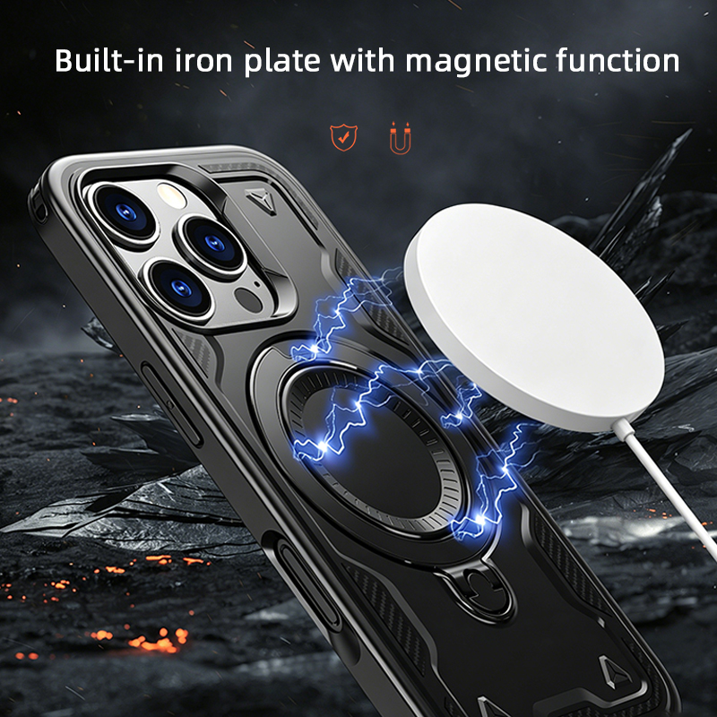 3Pack Magnetic TPU Case iPhone 16 Pro Compatible with Magsafe Invisible Ring Stand Black
