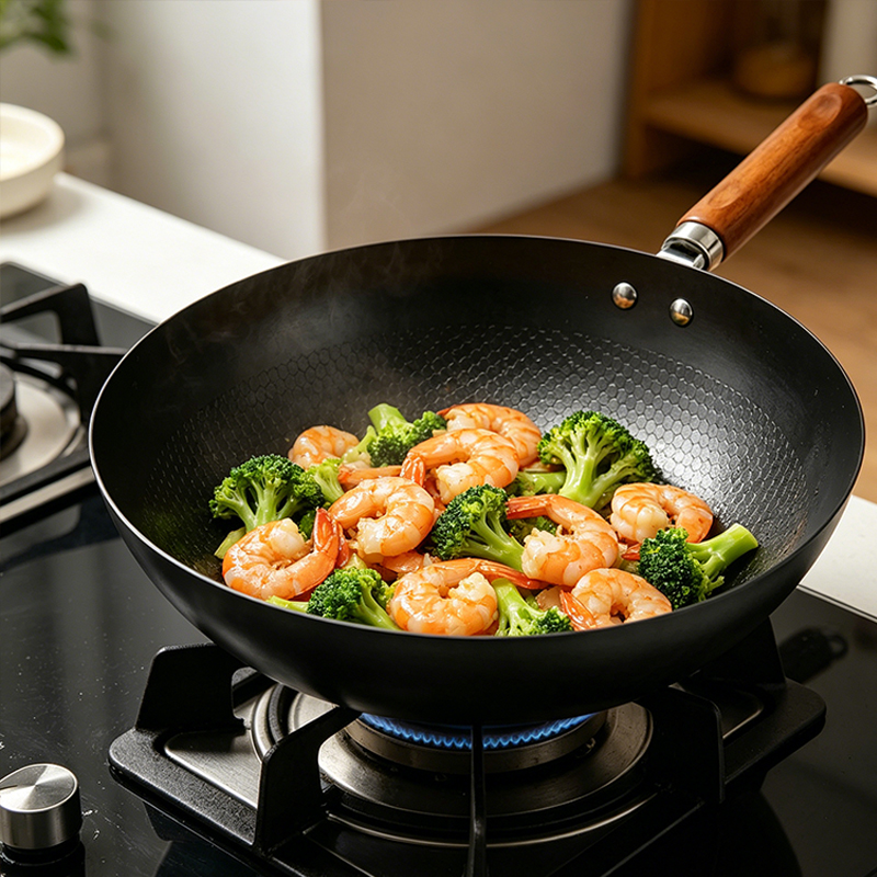Refined Iron Wok 32cm with Wood handle Non Stick Wok