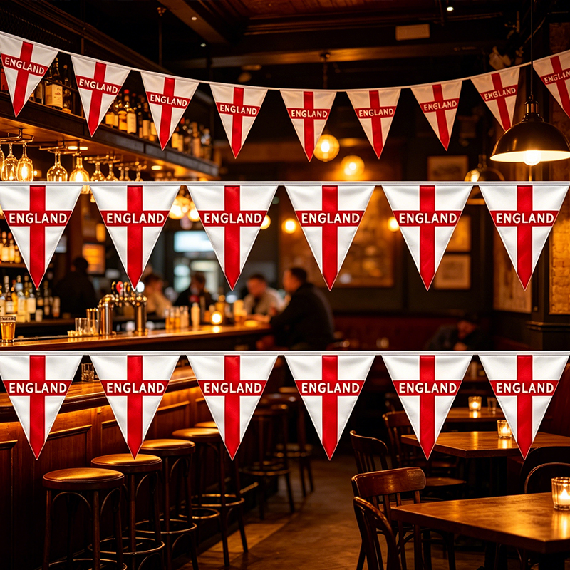 3Pack 12M 30 Flags England World Cup Bunting Football St George Bunting Banner Triangle
