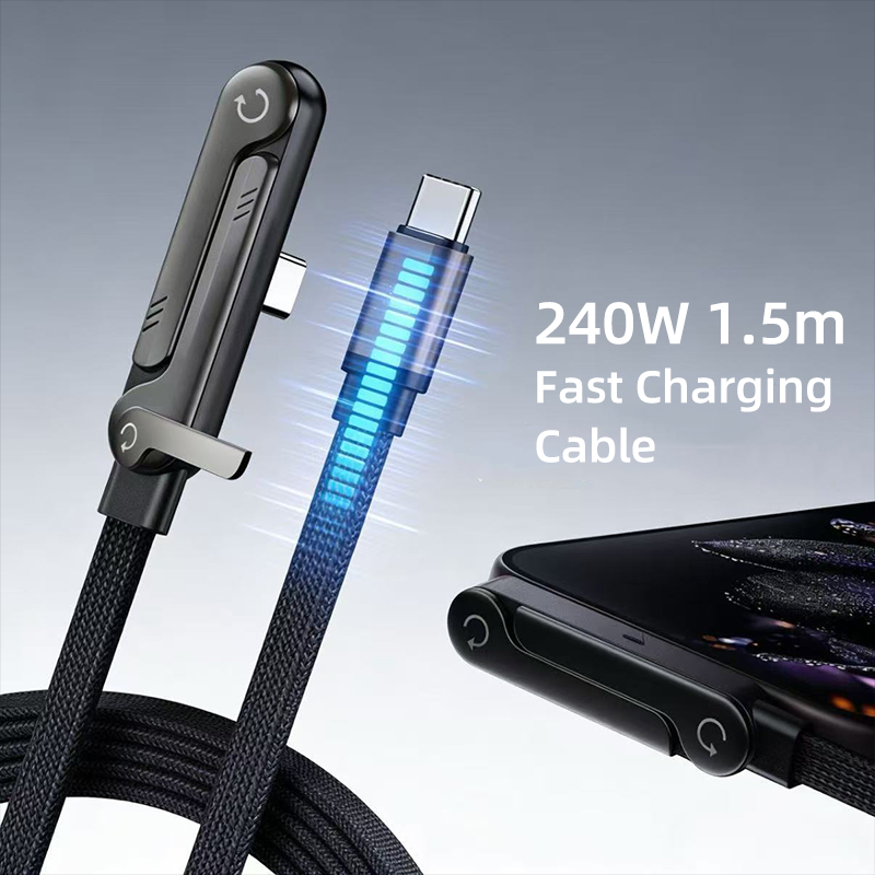 2Pack 2 in 1 Invisible Holder 240W 1.5m USB C to C Data Cable Foldable Phone Stand Fast Charging Cable for iPhone Samsung