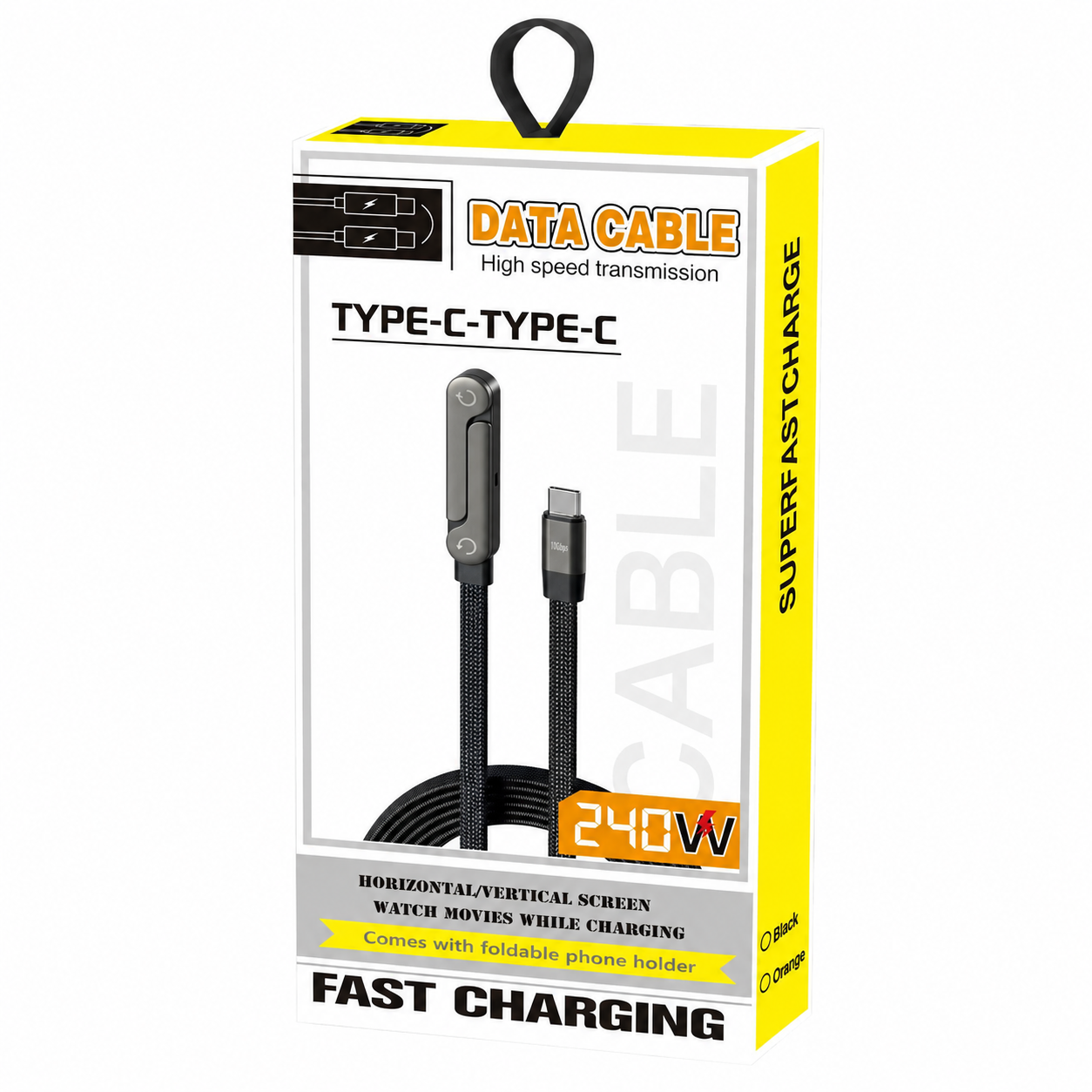 2 in 1 Invisible Holder 240W 1.5m USB C to C Data Cable Foldable Phone Stand Fast Charging Cable for iPhone Samsung