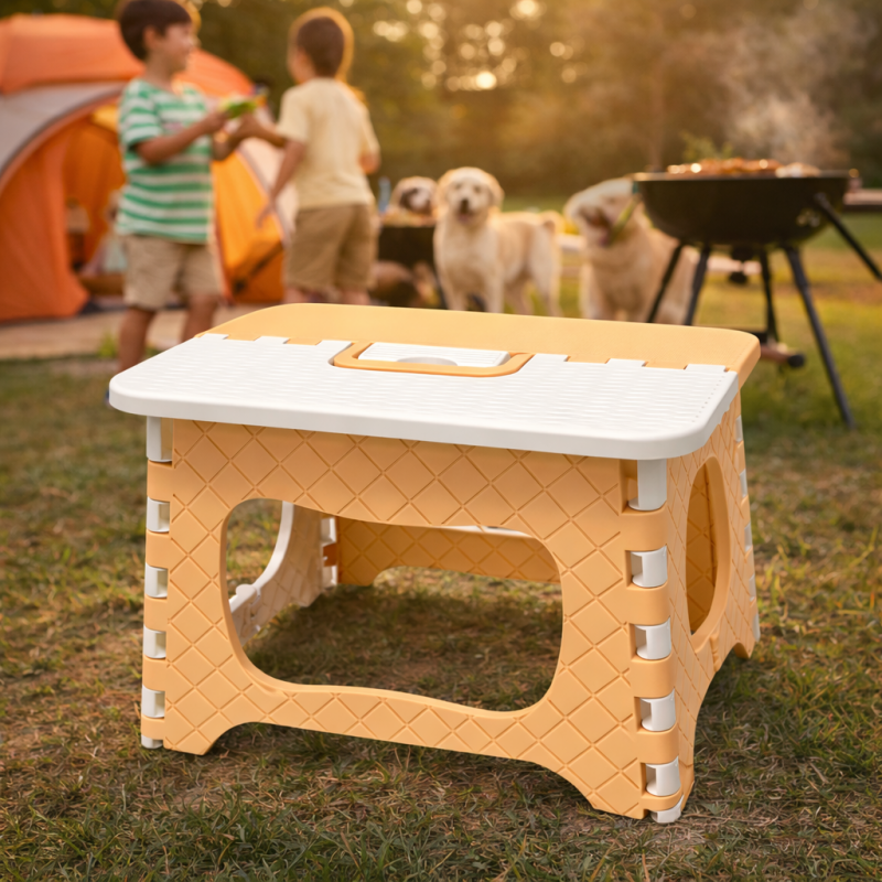 Heavy Duty Folding Step Stool with Carry Handle Yellow Foldable Camping Stool 300lbs Load Capacity