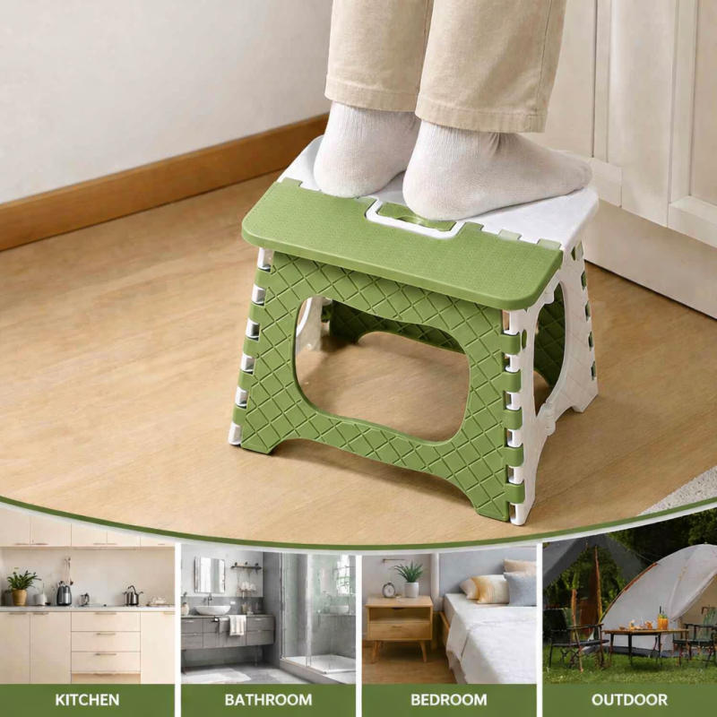 Heavy Duty Folding Step Stool with Carry Handle Green Foldable Camping Stool 300lbs Load Capacity