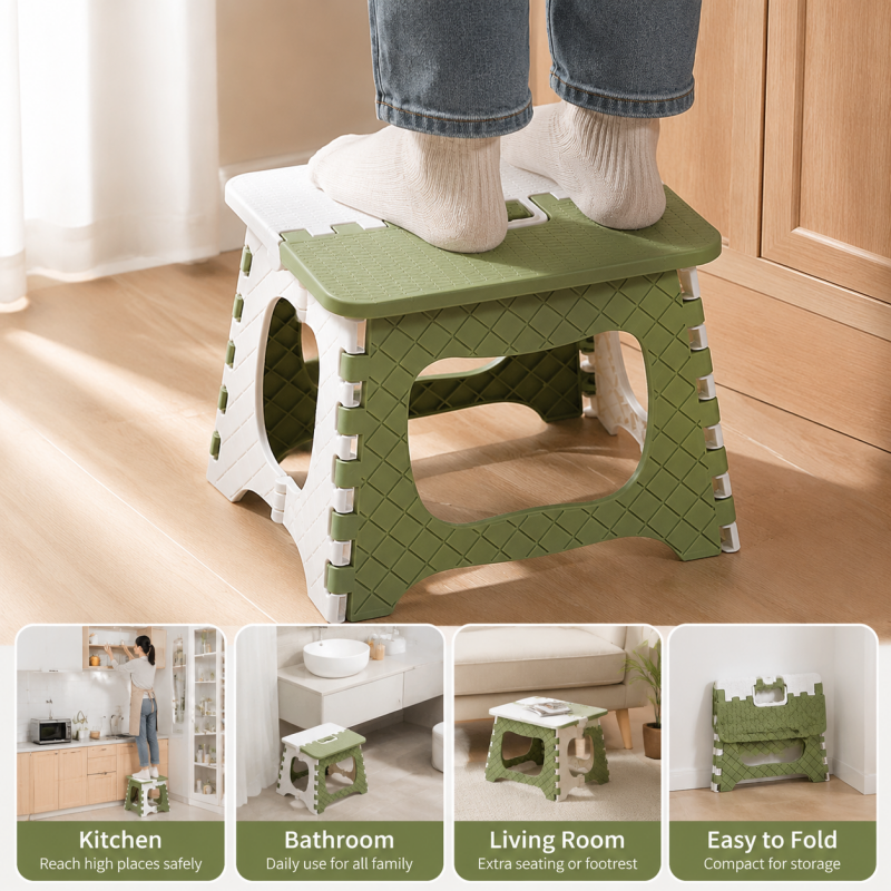 Heavy Duty Folding Step Stool with Carry Handle Green Foldable Camping Stool 300lbs Load Capacity