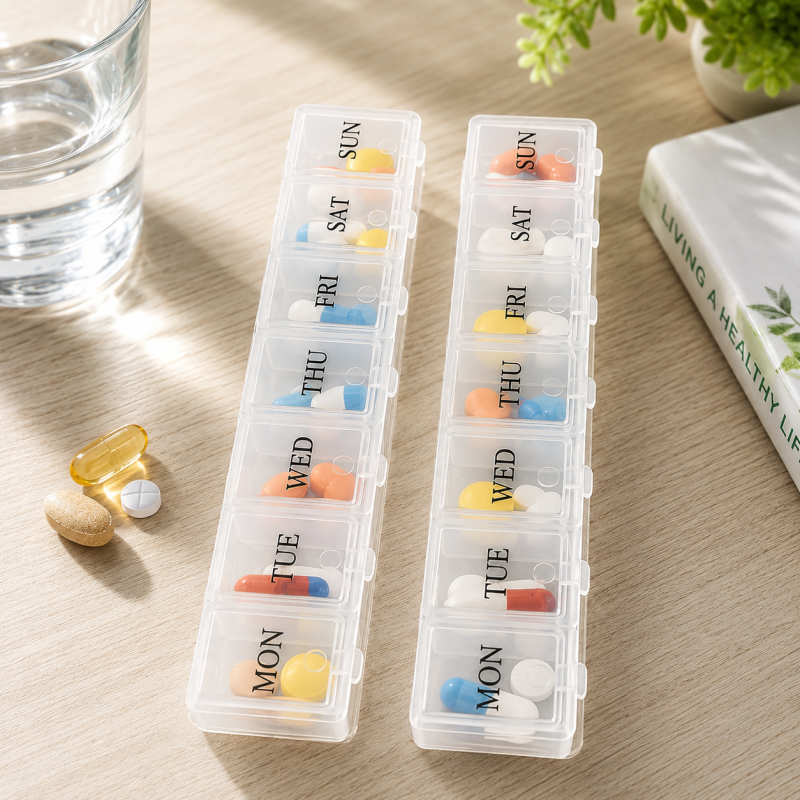 7 Day Weekly Pill Box 14 Compartment Tablet Organizer Medicine Storage Dispenser for Older People