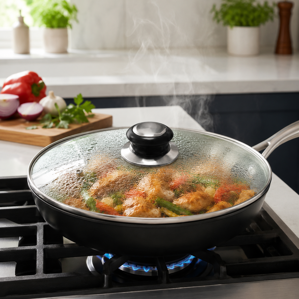 30cm Clear Glass Pan Lid with Knob - Durable Replacement Lid for Cookware - Universal Fit