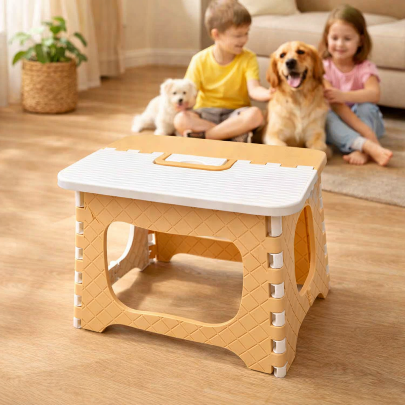 Heavy Duty Folding Step Stool with Carry Handle Yellow Foldable Camping Stool 300lbs Load Capacity