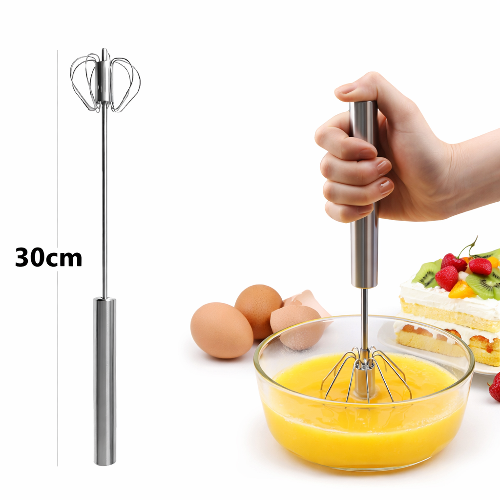 3PCS Egg Beater Semi Automatic Egg Whisk Hand Push Egg Beater Stainless Steel