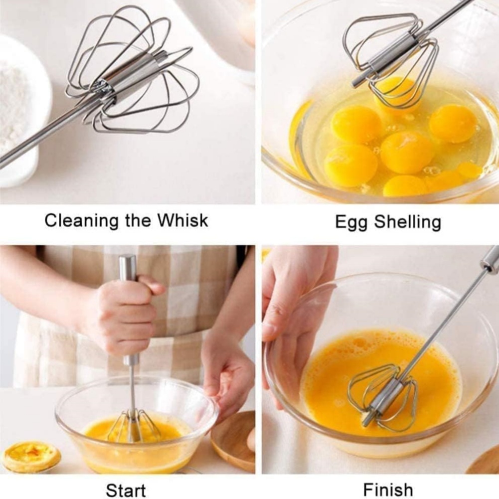 3PCS Egg Beater Semi Automatic Egg Whisk Hand Push Egg Beater Stainless Steel