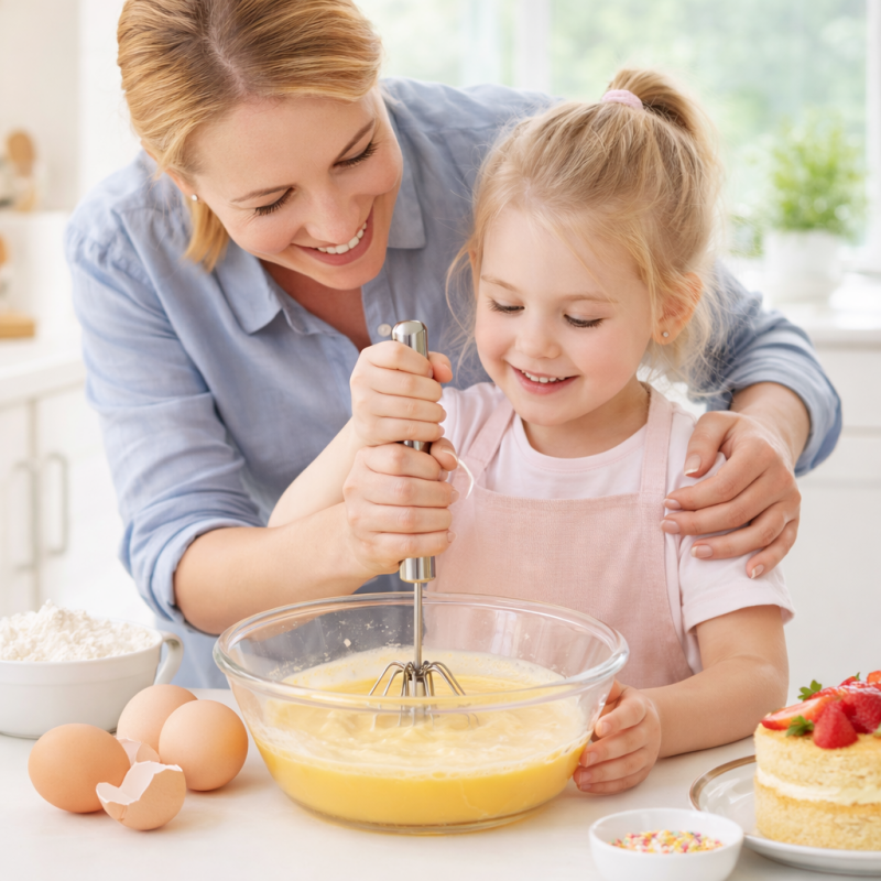 3PCS Egg Beater Semi Automatic Egg Whisk Hand Push Egg Beater Stainless Steel