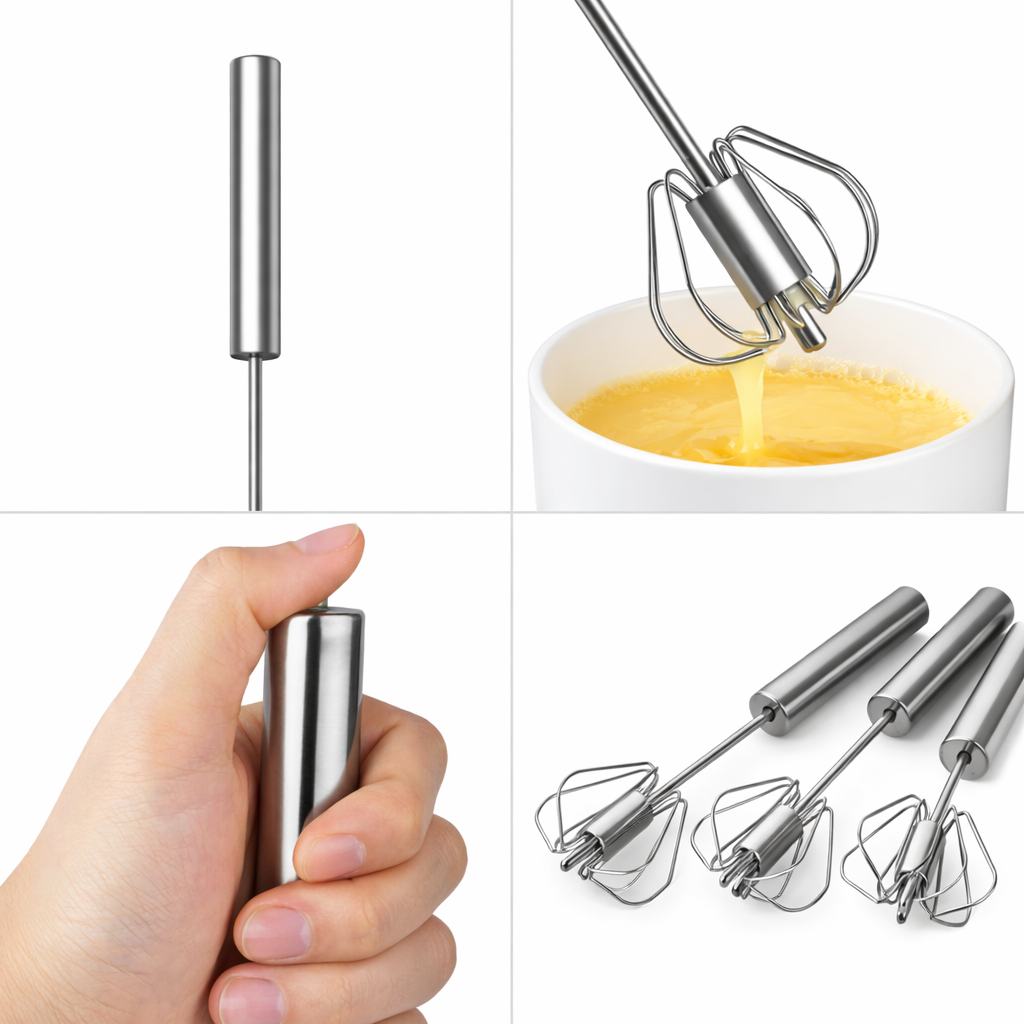 3PCS Egg Beater Semi Automatic Egg Whisk Hand Push Egg Beater Stainless Steel
