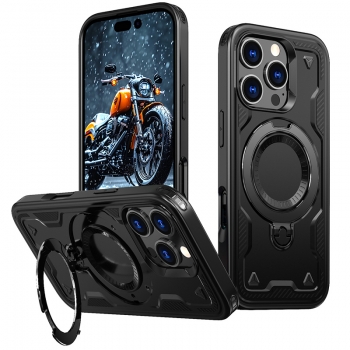 3Pack Magnetic TPU Case iPhone 16 Pro Compatible with Magsafe Invisible Ring Stand Black