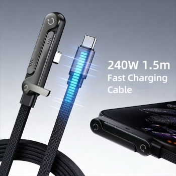 2 in 1 Invisible Holder 240W 1.5m USB C to C Data Cable Foldable Phone Stand Fast Charging Cable for iPhone Samsung