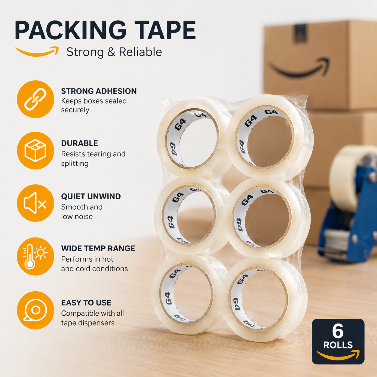 6 Rolls Clear Tape Set 24mm x 40m General Purpose Packing Tape Parcel Tape