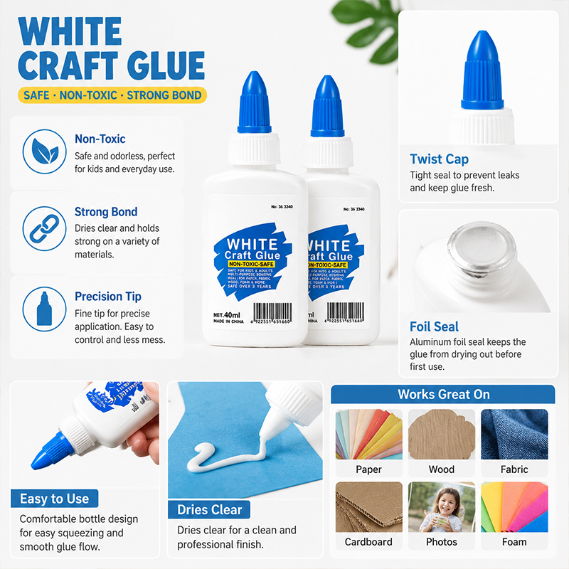 2Pack Liquid White Glue White Craft Glue 40ml Bottles Fast-Drying Safe and Non Toxic