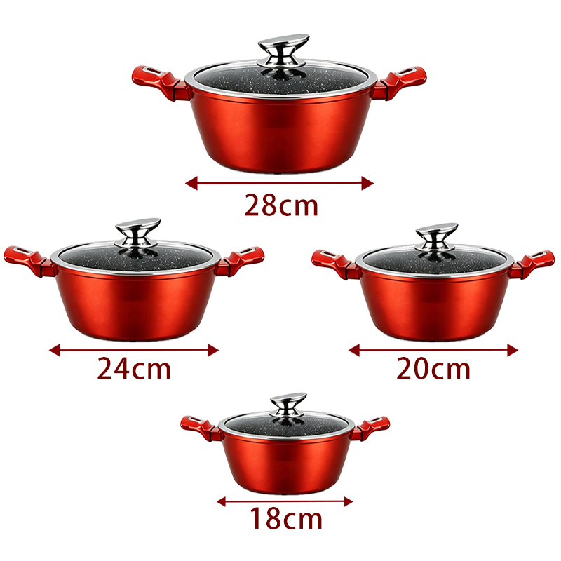 4PCS Casserole Set with Lids Handles 18 20 24 28cm Cookware Set