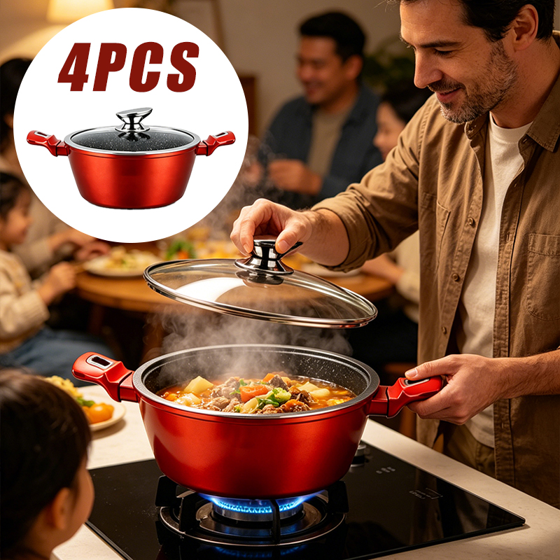 4PCS Casserole Set with Lids Handles 18 20 24 28cm Cookware Set