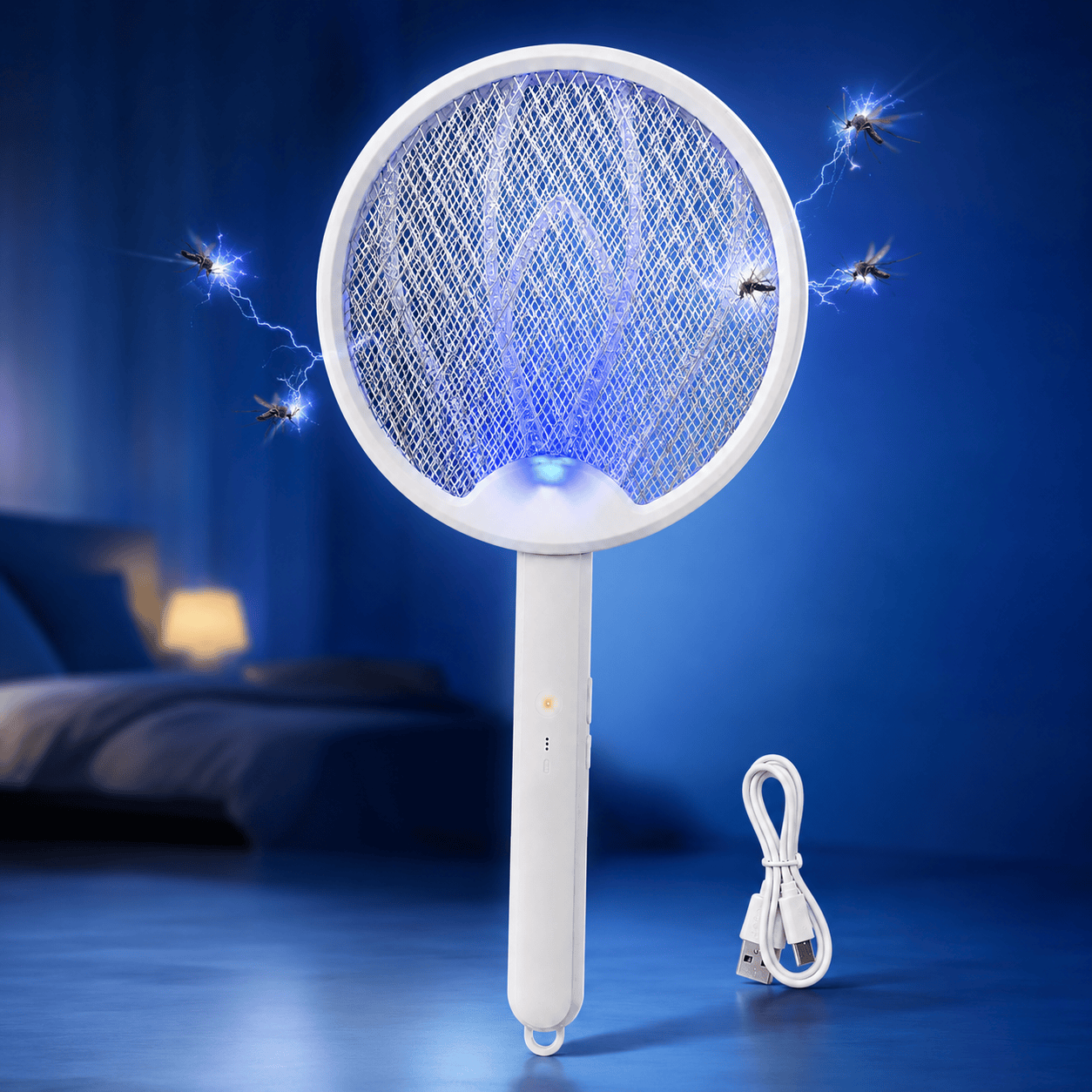 Electric Fly Swatter, 3500V Foldable Fly Zapper Killer with Rechargeable Battery, 3 Layers Mesh with USB-C, Mosquito Killer Flying Insects Control