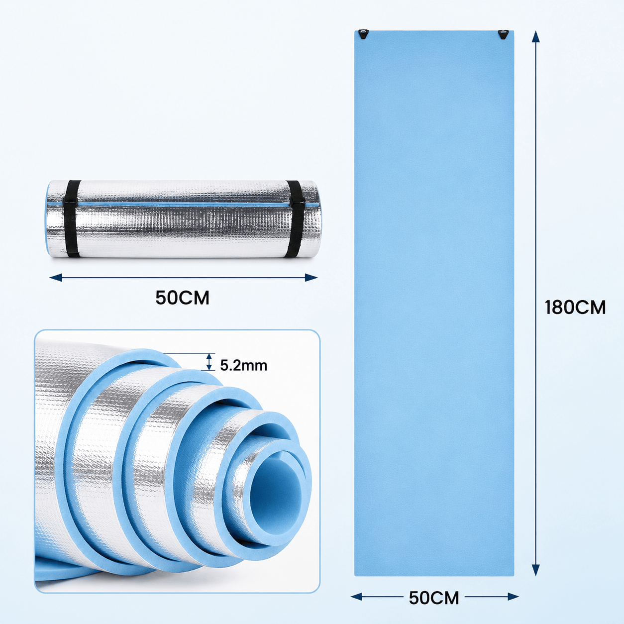 Camping Roll Up Foam Foil Sleeping Mat Mattress Camping Mat Roll Up Foam Yoga Insulated Mat 180x50cm
