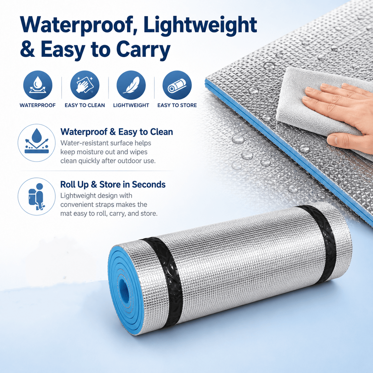 Camping Roll Up Foam Foil Sleeping Mat Mattress Camping Mat Roll Up Foam Yoga Insulated Mat 180x50cm