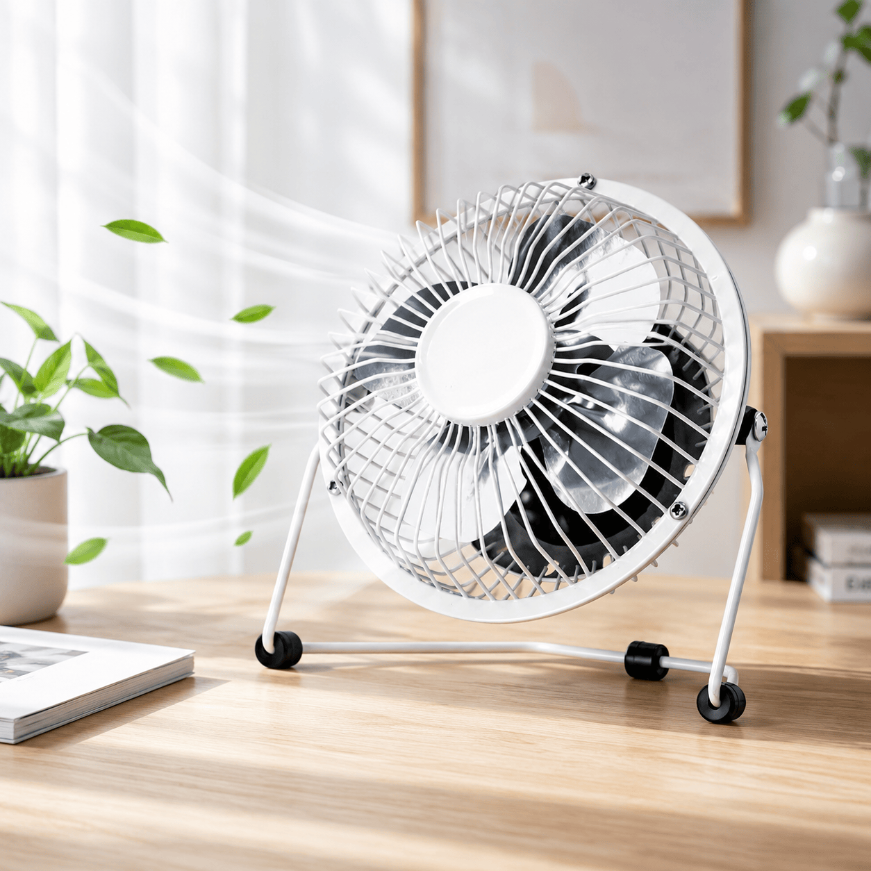 4 Inch USB Desk Fan Mini Portable Personal Cooling Fan Metal Frame USB Fan White