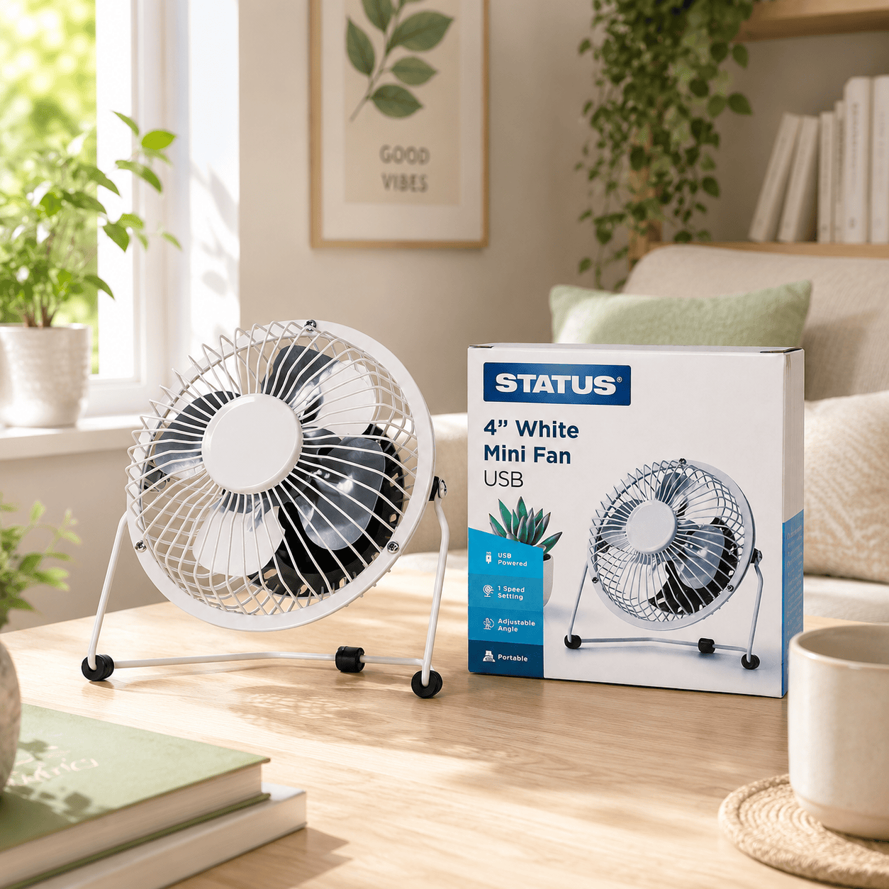 4 Inch USB Desk Fan Mini Portable Personal Cooling Fan Metal Frame USB Fan White
