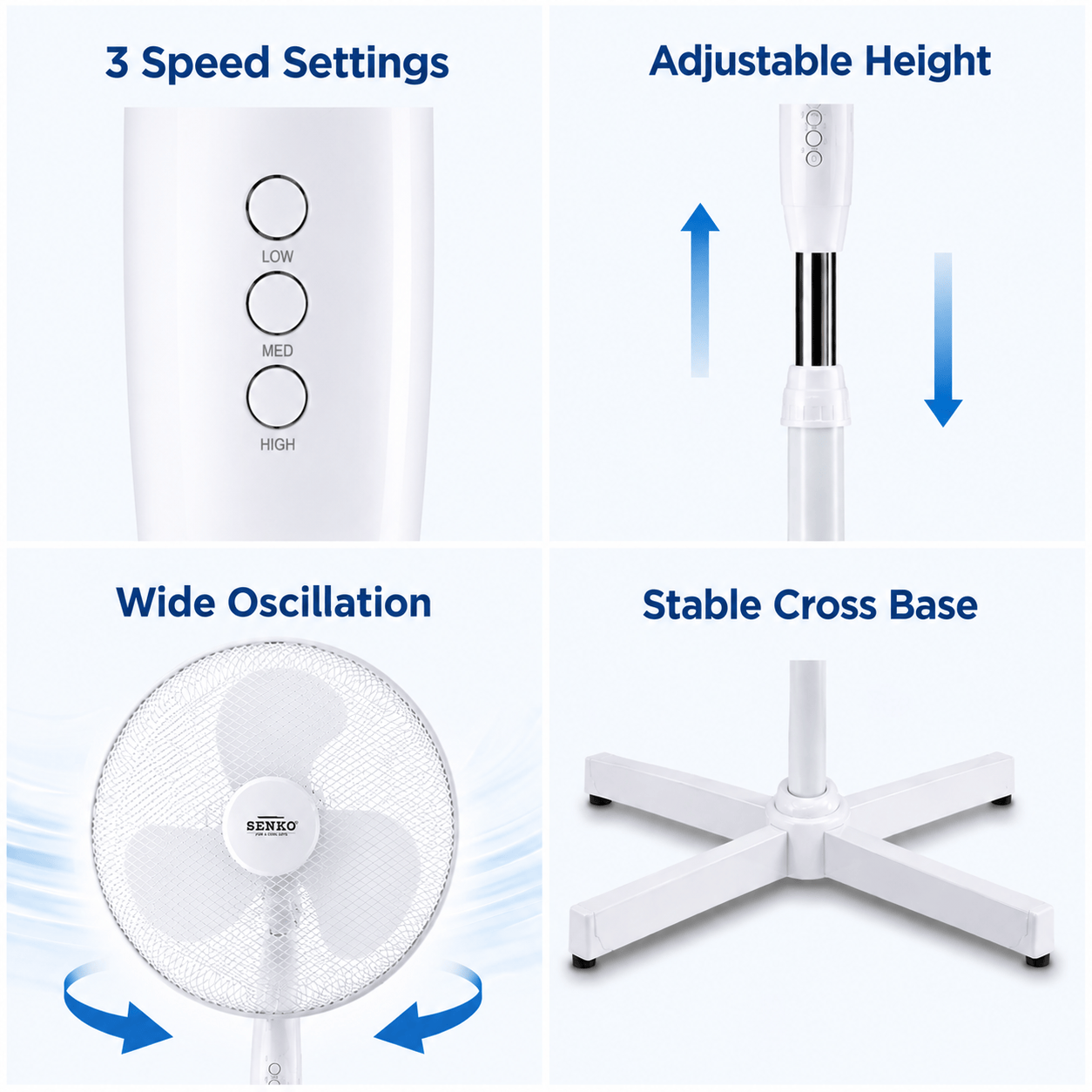 16 Inch Pedestal Fan Cross Base Stand Fan 3 Speed Settings Sturdy Base Portable Fan White