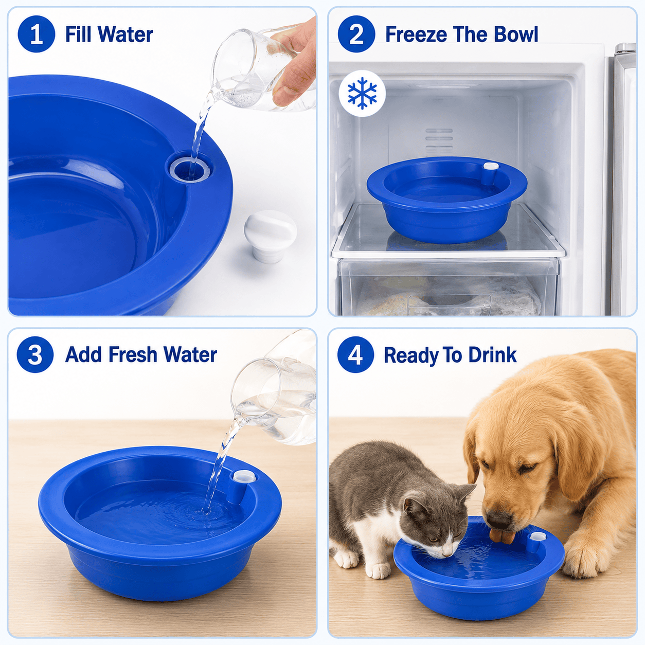 Dog Cat Cooling Bowl Water Feeding Bowl Cooling Drinker Station, Freeze Activated Hydration Dish