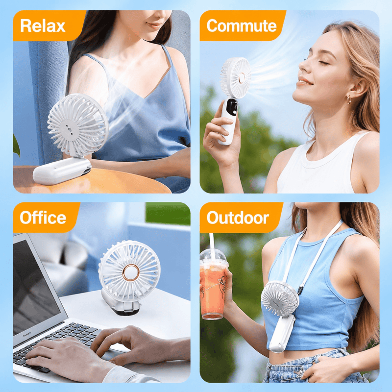 Navy Blue Mini Handheld Fan Portable Fold Desk Cooler Cooling USB Rechargeable
