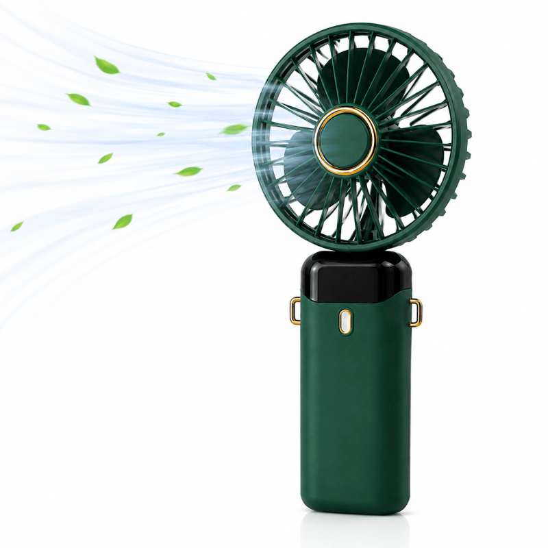 Green Mini Handheld Fan Portable Fold Desk Cooler Cooling USB Rechargeable