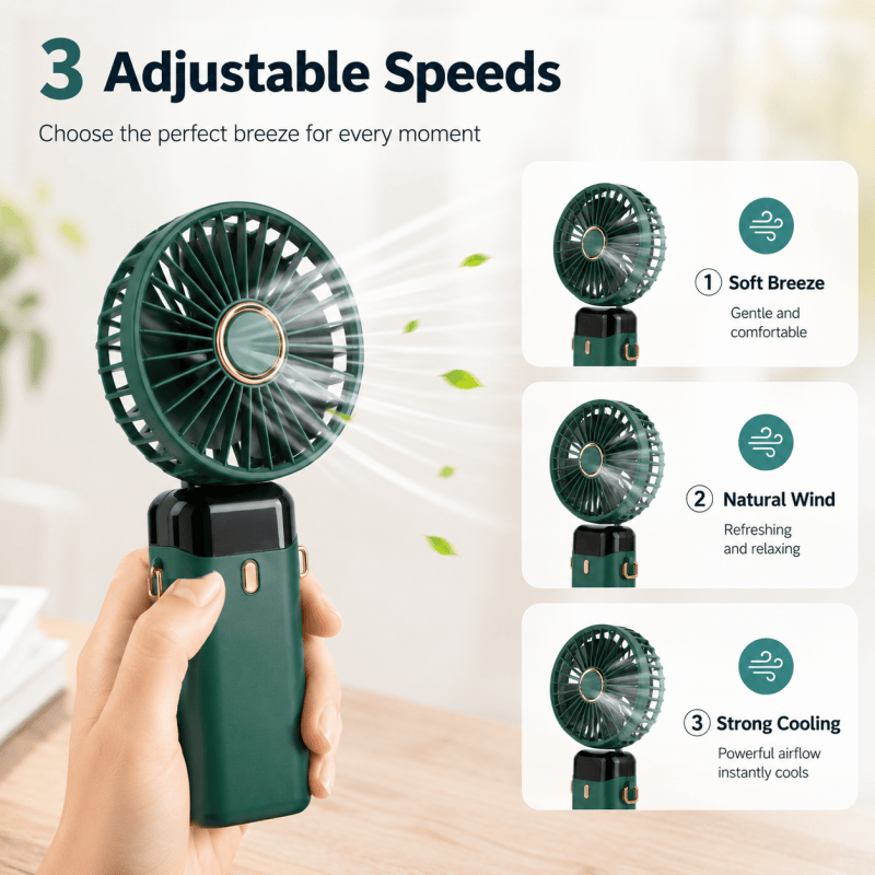 White Mini Handheld Fan Portable Fold Desk Cooler Cooling USB Rechargeable