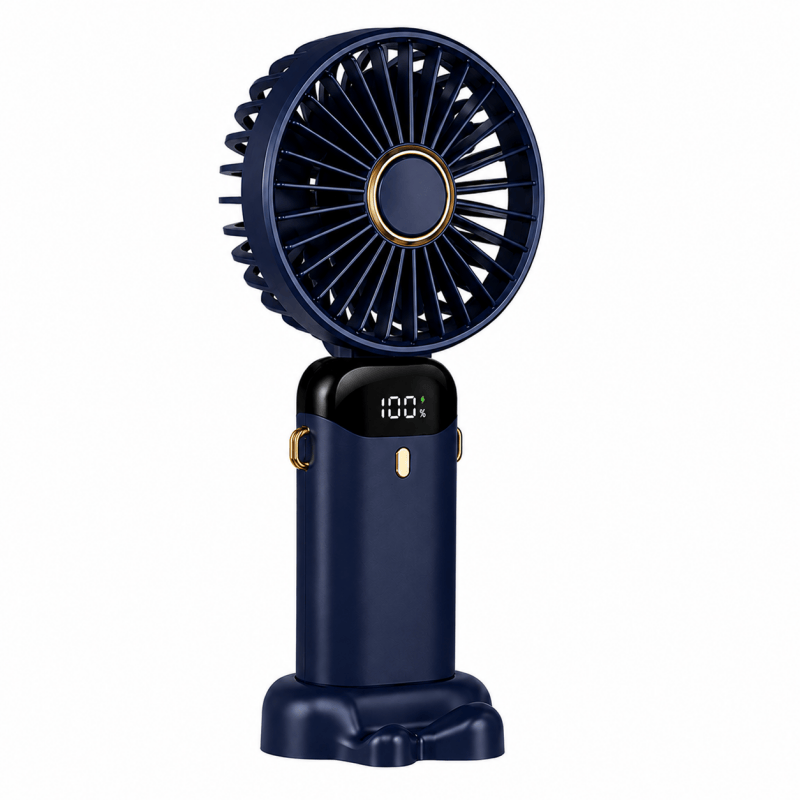 Navy Blue Mini Handheld Fan Portable Fold Desk Cooler Cooling USB Rechargeable