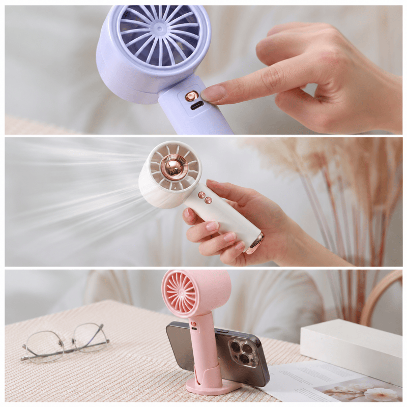 Purple 1200mAh Turbo Fan with Phone Holder Base Rechargeable Personal Fan