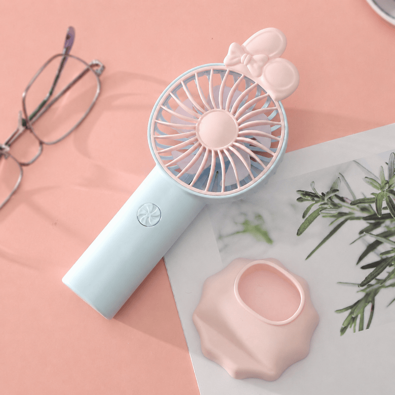 Pink Mini Handheld Fan with Phone Holder Base Rechargeable Personal Fan