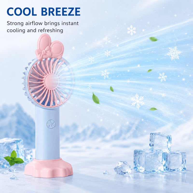 Pink Mini Handheld Fan with Phone Holder Base Rechargeable Personal Fan