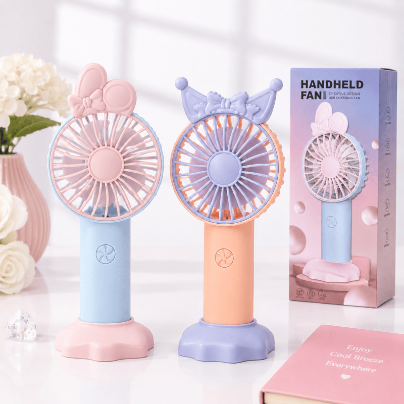 Blue Mini Handheld Fan with Phone Holder Base Rechargeable Personal Fan