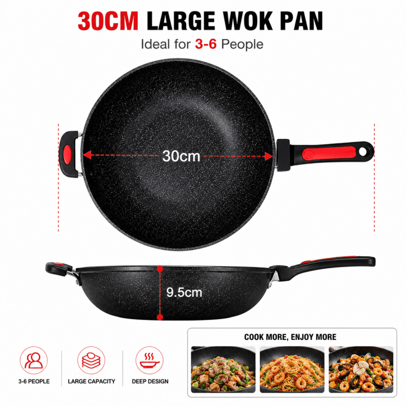 30cm Nonstick Wok Stir Fry Deep Fry Chinese Wok for Induction Gas All Hobs