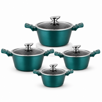 4PCS Casserole Set with Glass Lids Handles 18 20 24 28cm Aluminium Cookware Set Green