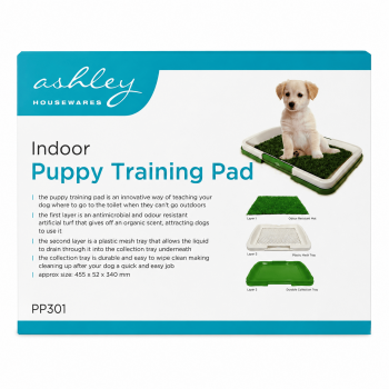 Dog Grass Pad with Tray, Dogs Toilet Tray with Artificial Grass Grid Panel Puppy Toilet Training Mat 34 x 45.5cm