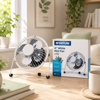 4 Inch USB Desk Fan Mini Portable Personal Cooling Fan Metal Frame USB Fan White