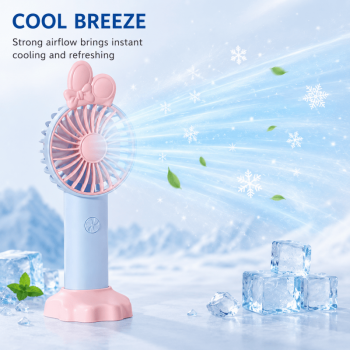 Pink Mini Handheld Fan with Phone Holder Base Rechargeable Personal Fan