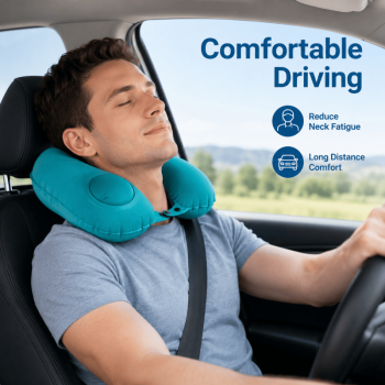 Inflatable Neck Pillow Flocking U Shaped Neck Pillow for Comfortable Driving