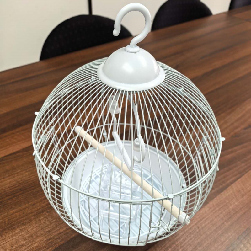 White Round Bird Cage with Hanging Hook 28cm Diameter Small Parrot Cage