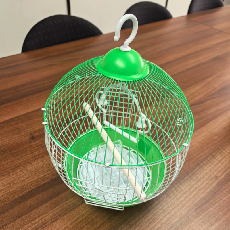 Green Round Bird Cage with Hanging Hook 28cm Diameter Small Parrot Cage