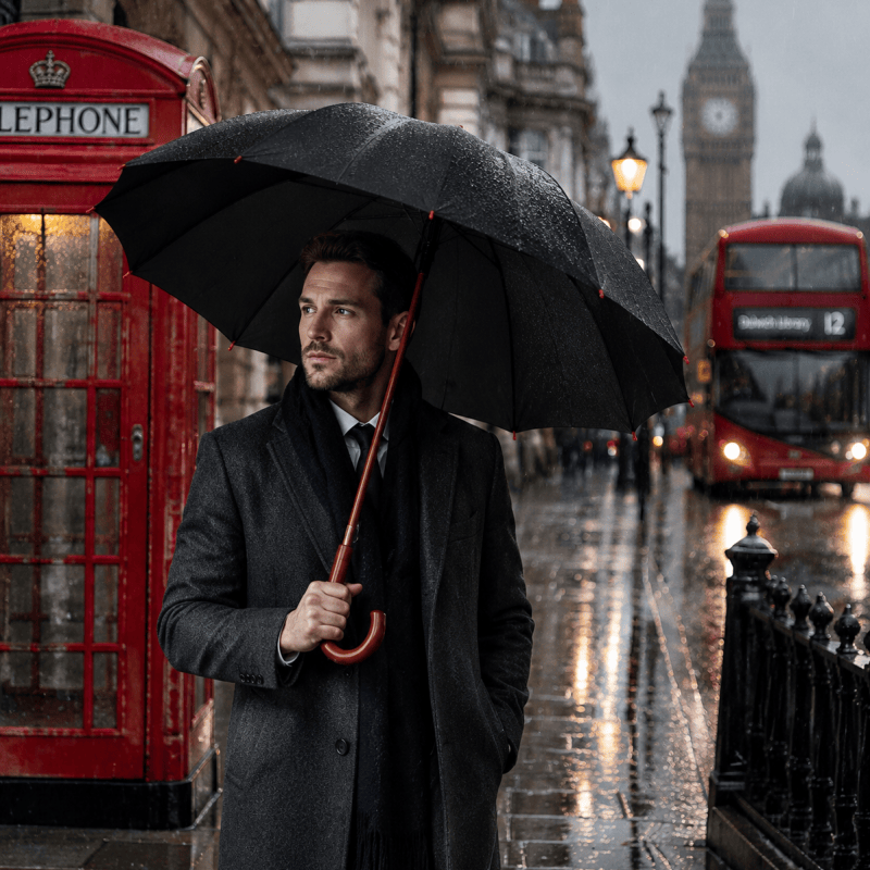 Automatic Opening Umbrella Classic Crook Handle Large Umbrella Windproof Strong Black