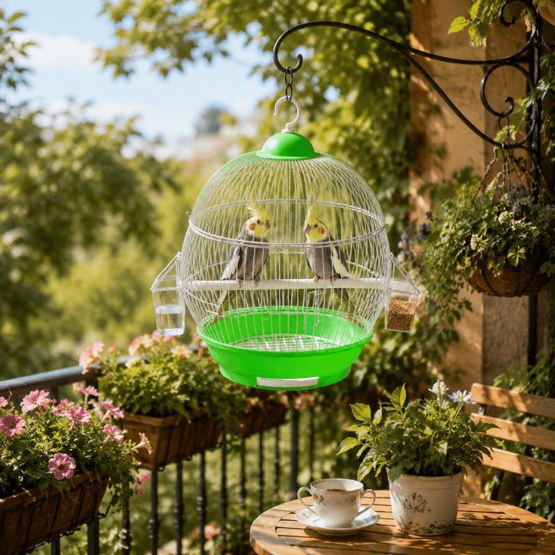 Green Round Bird Cage with Hanging Hook 28cm Diameter Small Parrot Cage