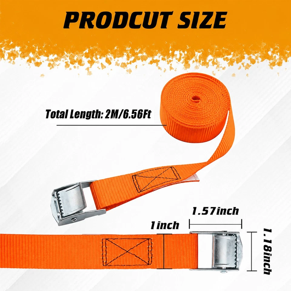 2PCS Orange Tie Down Straps 2M x 25mm Cargo Lashing Strap Cam Buckle