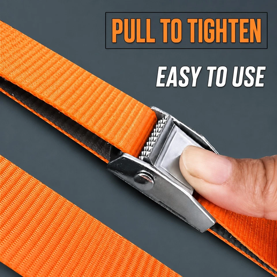2PCS Orange Tie Down Straps 2M x 25mm Cargo Lashing Strap Cam Buckle