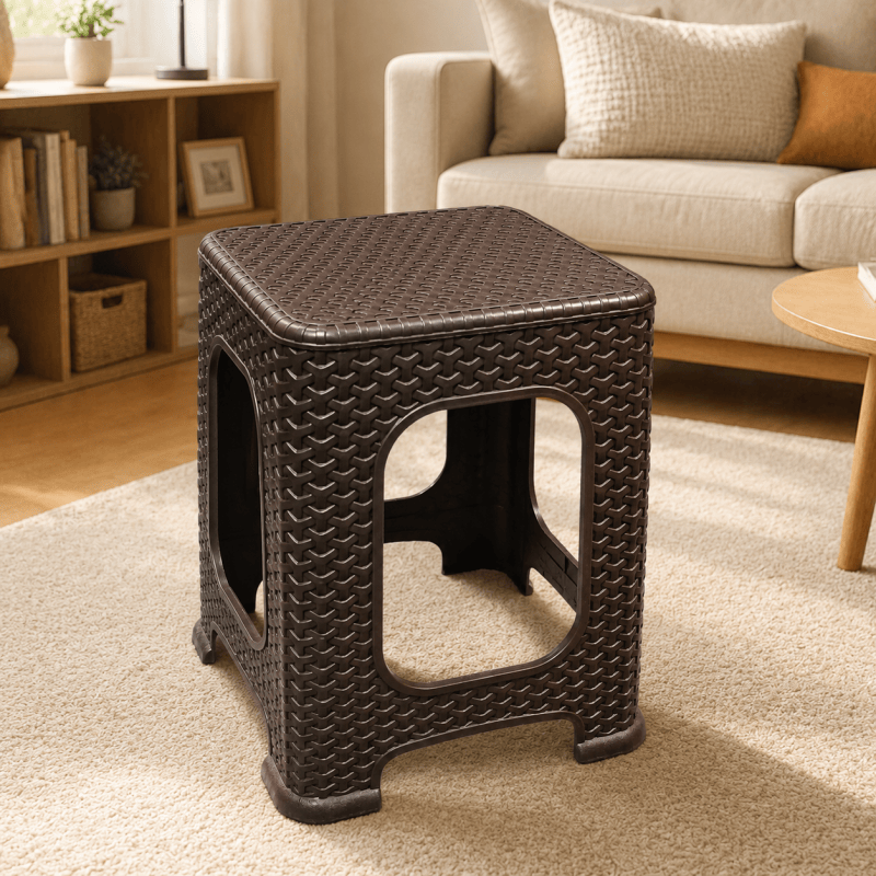 Brown Plastic Rattan Stool Large Modern Minimalist Backless Stools 28 x 28 x 46cm